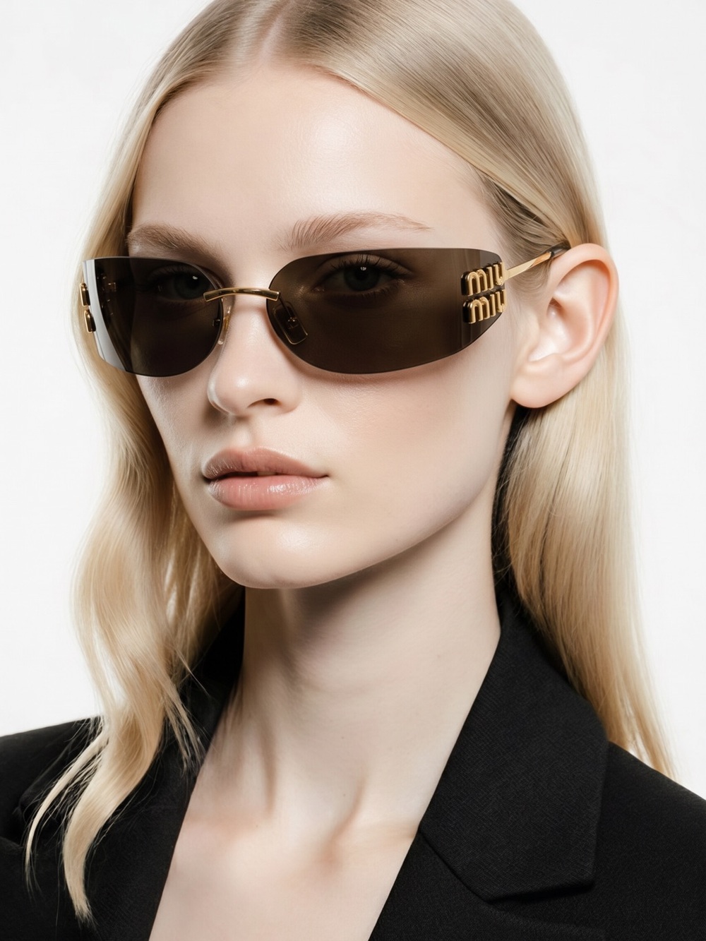 Miu Miu Brown Shield Sunglasses with Gold Logo Accent